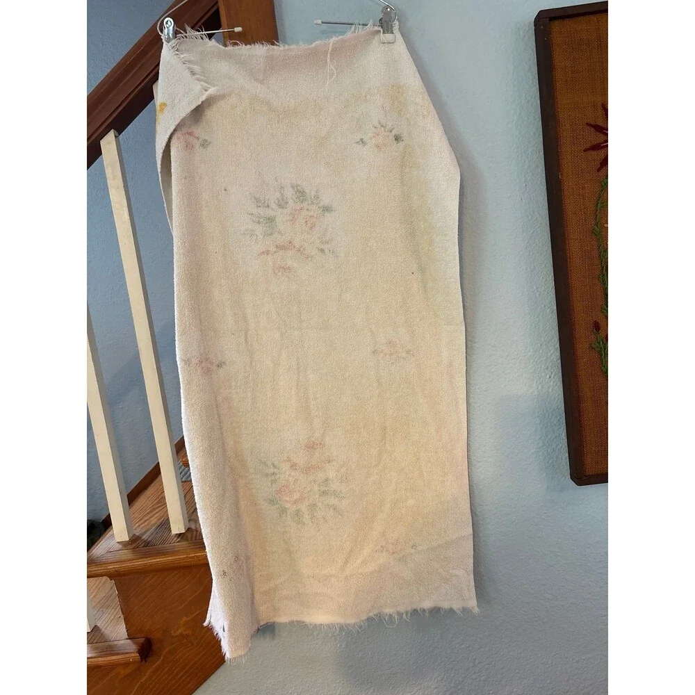 Cannon Bath Towel Vintage Yellow/Gold Floral Design, 100% Cotton Fringe Retro